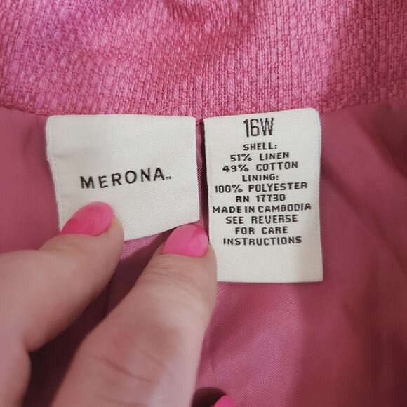 Vintage Merona | Linen Bubblegum Pink Three Button Front Blazer with Pockets - Picture 8 of 14